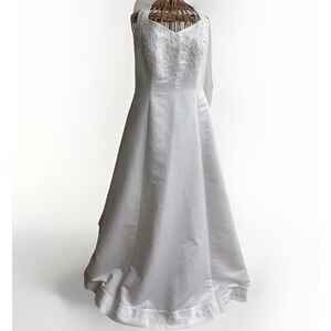 Fiesta 2XL White Satin Formal Wedding Dress Floral Embroidery Beadwork  A-Line